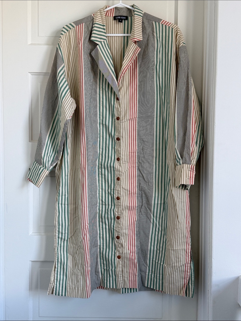 Ilana Kohn Melanie Striped Button-Front Long Shirt Dress, Small